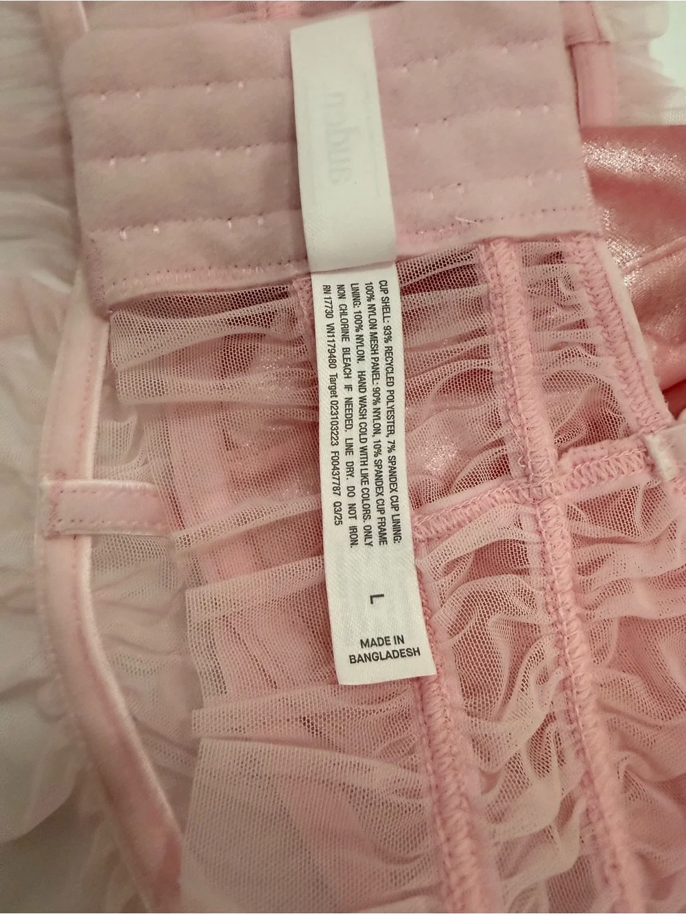 NWT Auden Pink Satin Mesh Ruffle Underwire Bralette Corset Top Size Large - Picture 5 of 8
